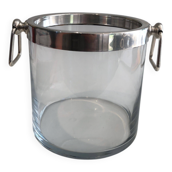 Seau à champagne design en verre et métal argenté