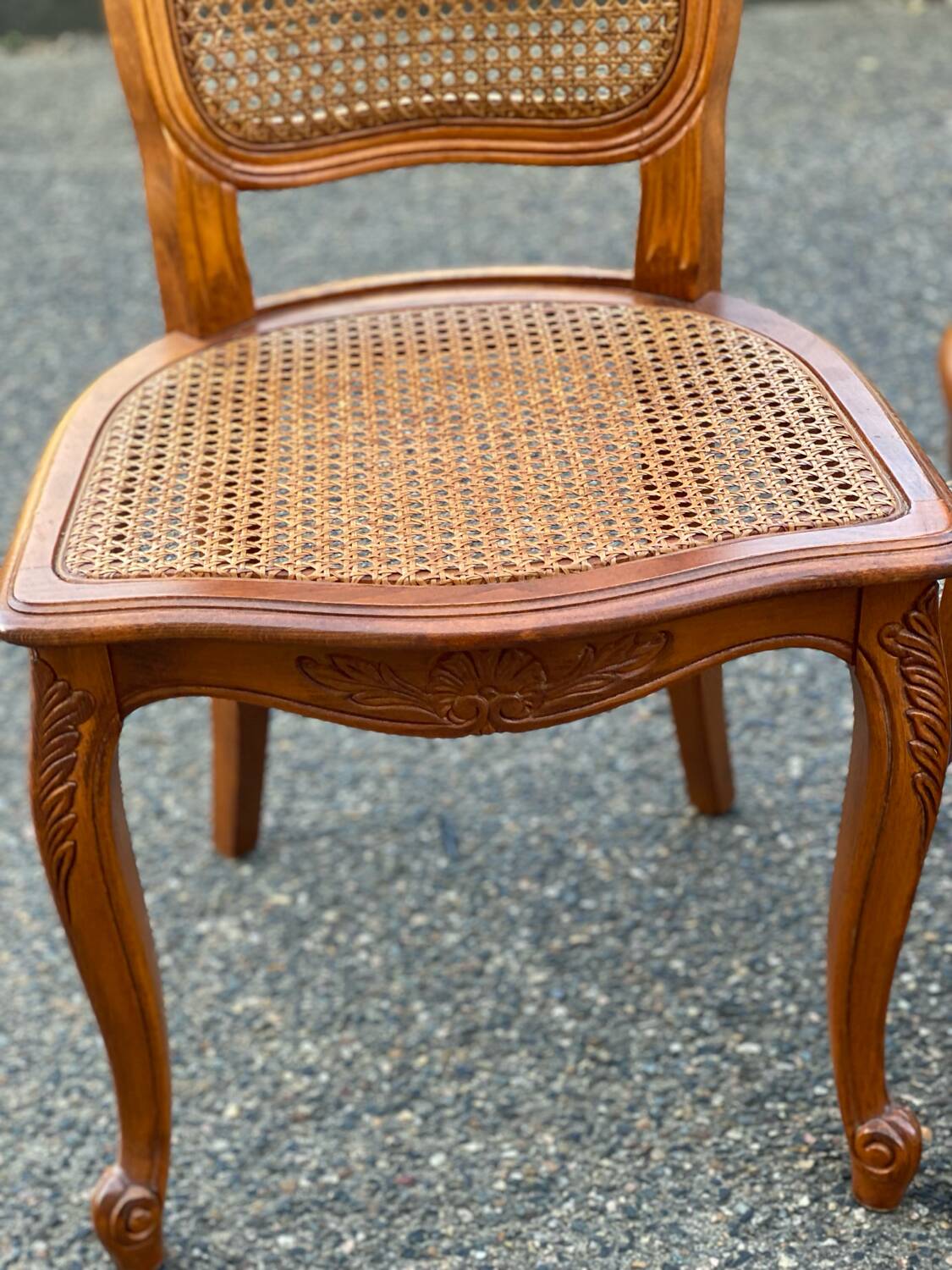 5 solid wood caned chairs, Louis XV style, stamped Baumann
