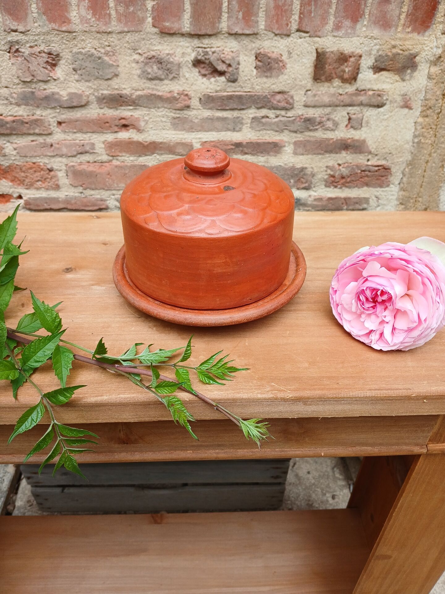 Antique earthenware butter dish
