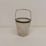 Old, vintage and super delicious ice bucket in frosted glass with stain silver/metal ring and handle