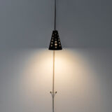 Hanging wall lamp with black perforated cap, 1960's