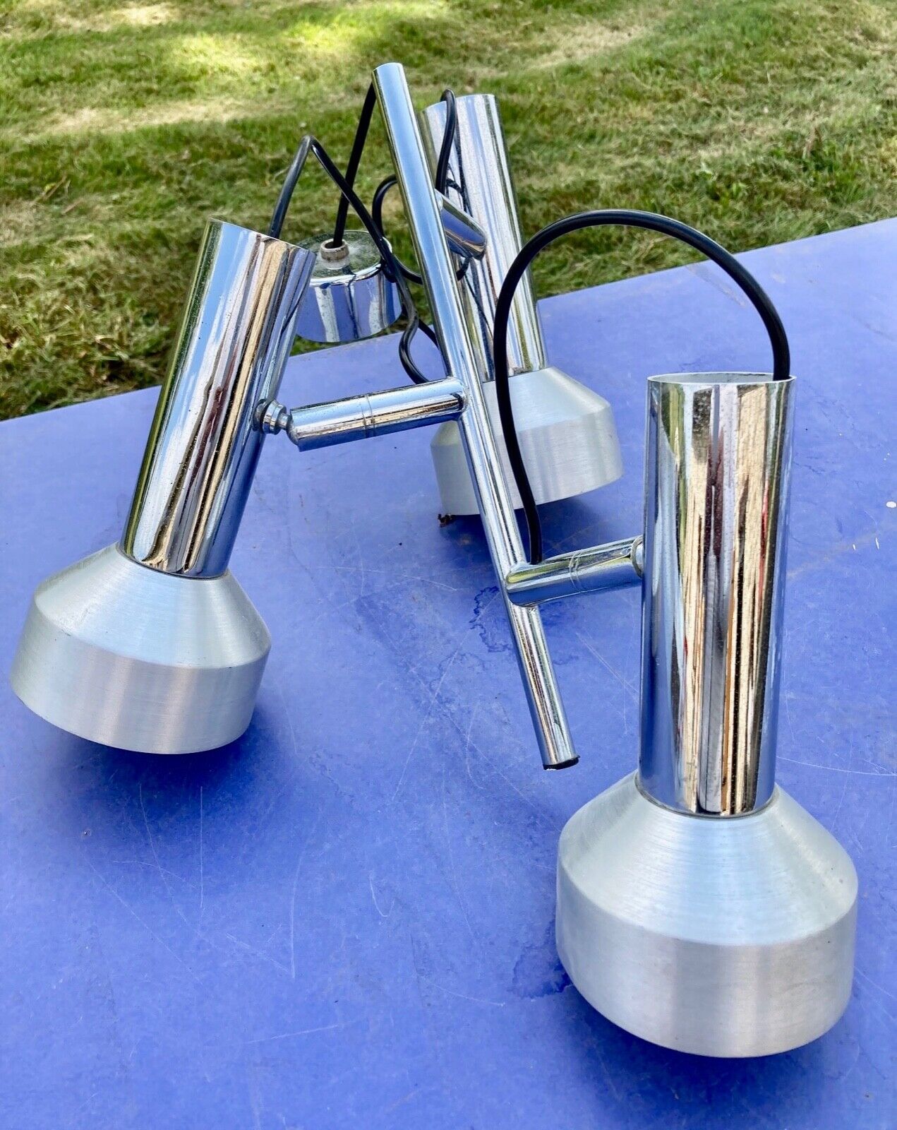 Chandelier ceiling lamp suspension 3 spots aluminum  1970