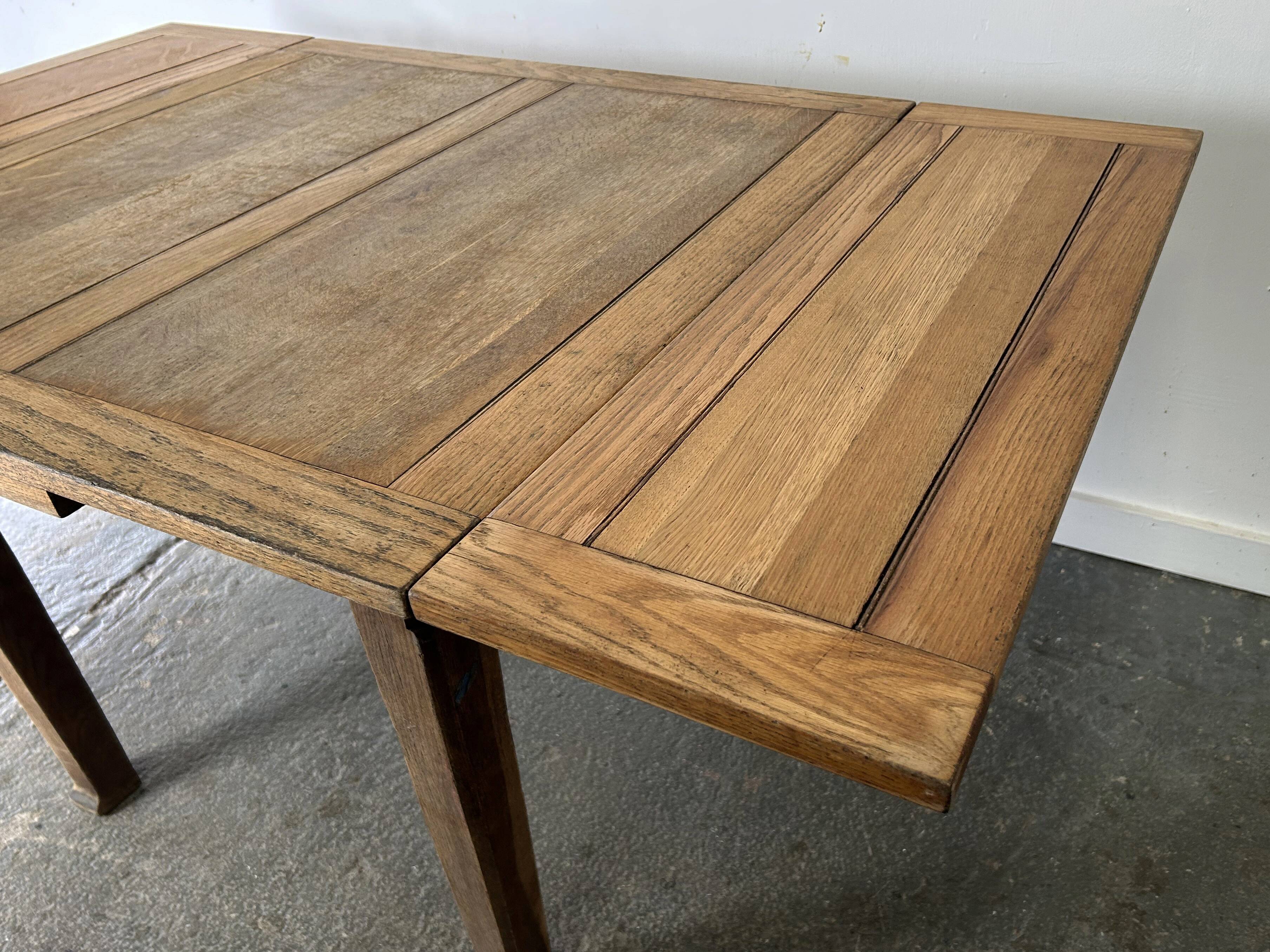 1930s solid oak extending draw-leaf dining table | Arts & Crafts style