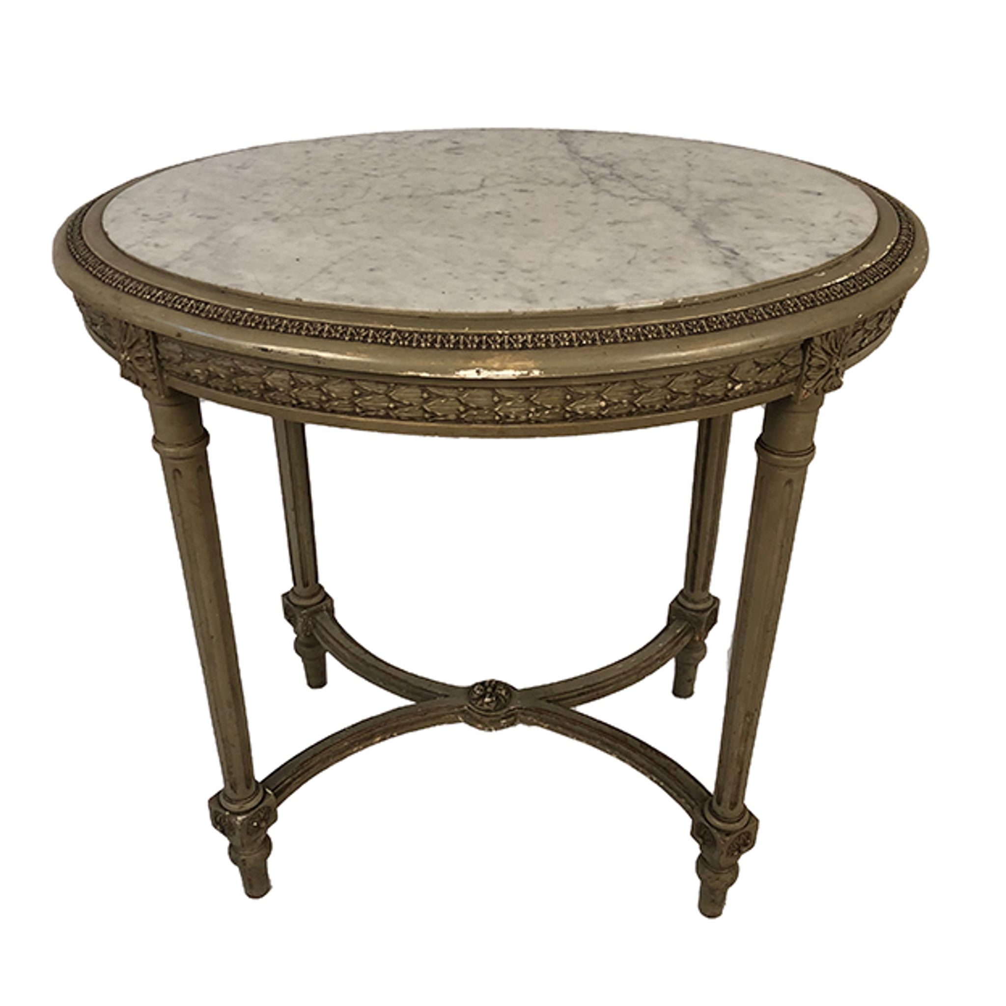 Guéridon ovale de style Louis XVI en bois laqué gris
