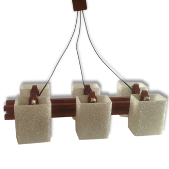 Chandelier Scandinavian teak & plastic Granita 1960 vintage