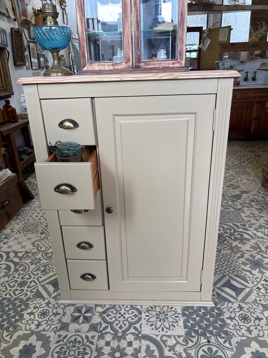 Beige sideboard with 5 drawers
