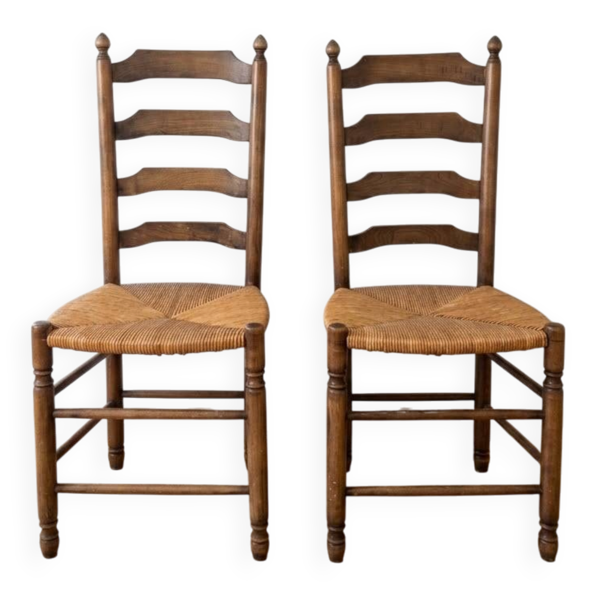 Set of 6 antique cherry wood chairs in ladder style.