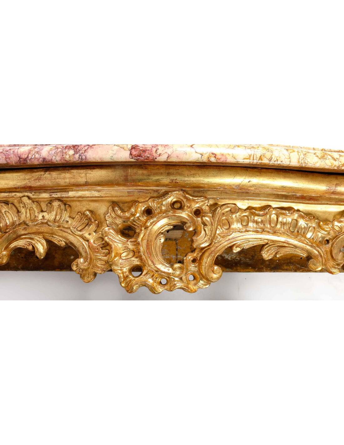Console in Carved and Gilded Wood, Marble Top, 18th Century.