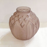 Art Deco ball vase, frosted violet glass