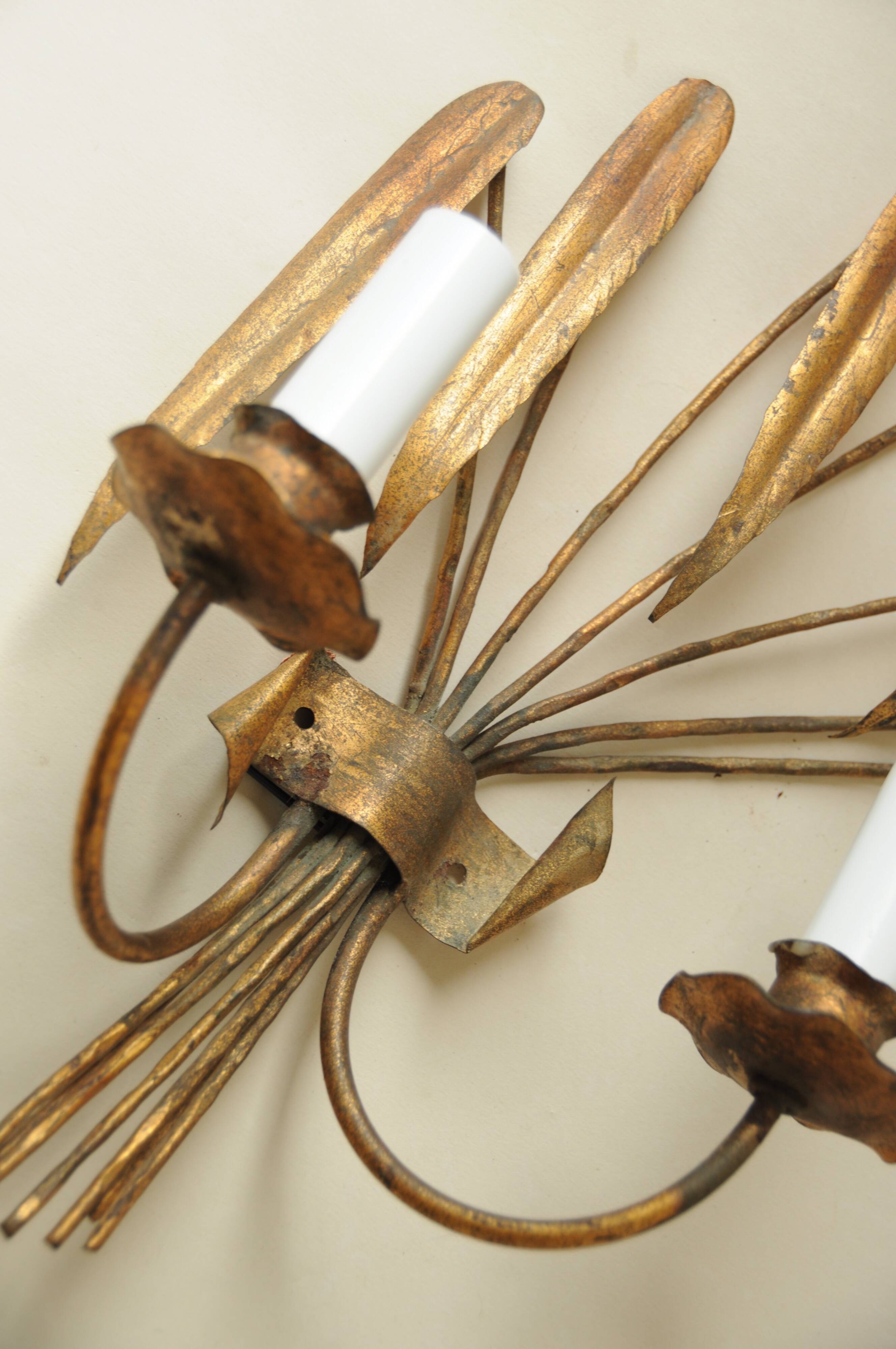 Palm Tree Wall Light in Patinated Gold Metal