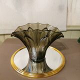 Art Deco vase in polished and frosted smoked glass