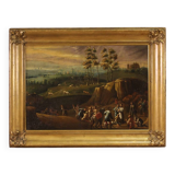 Painting oil on canvas landscape with wayfarers from the 18th century
