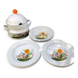 Soup set, tureen and 9 hollow plates 60s Winterling Bavaria