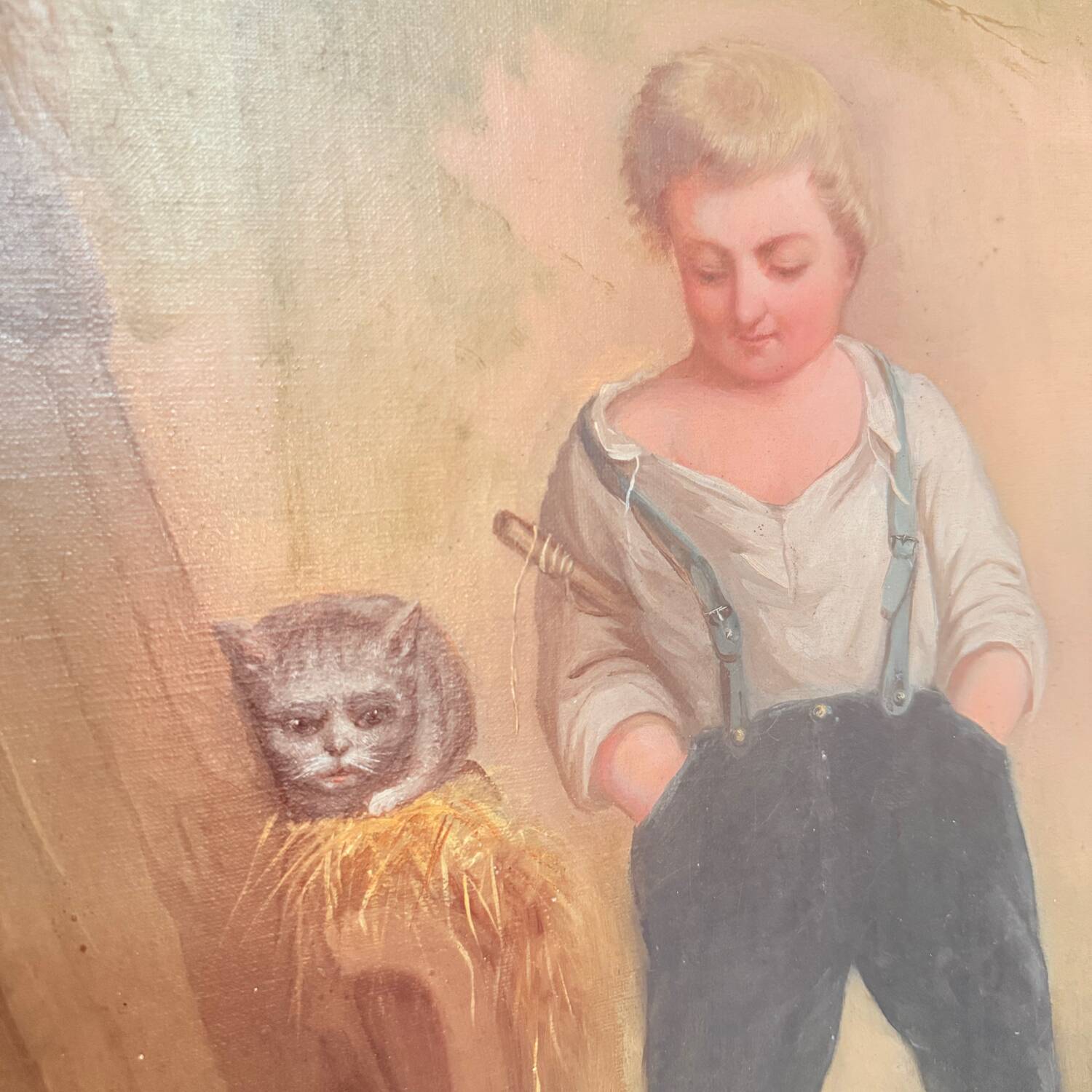 Tableau , huile sur toile - Catherine Mélanie Miller, Garçon avec chat