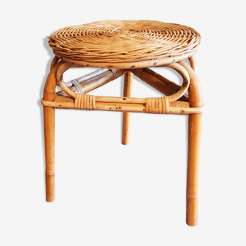 Small table vintage bamboo and rattan tripod