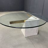 Table basse en travertin et laiton par Artedi, années 1980