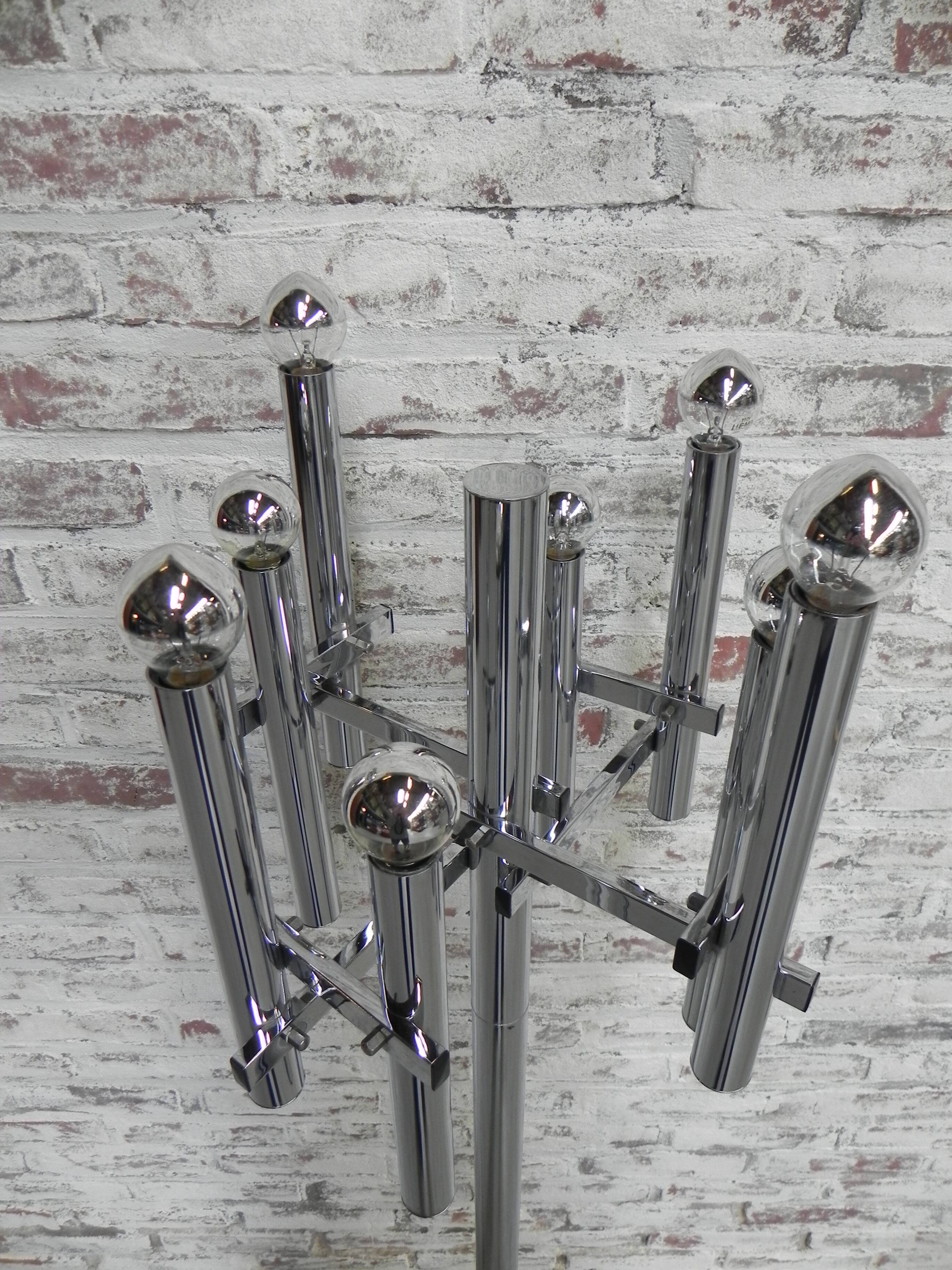 Chrome uplight floor lamp with 8 light points