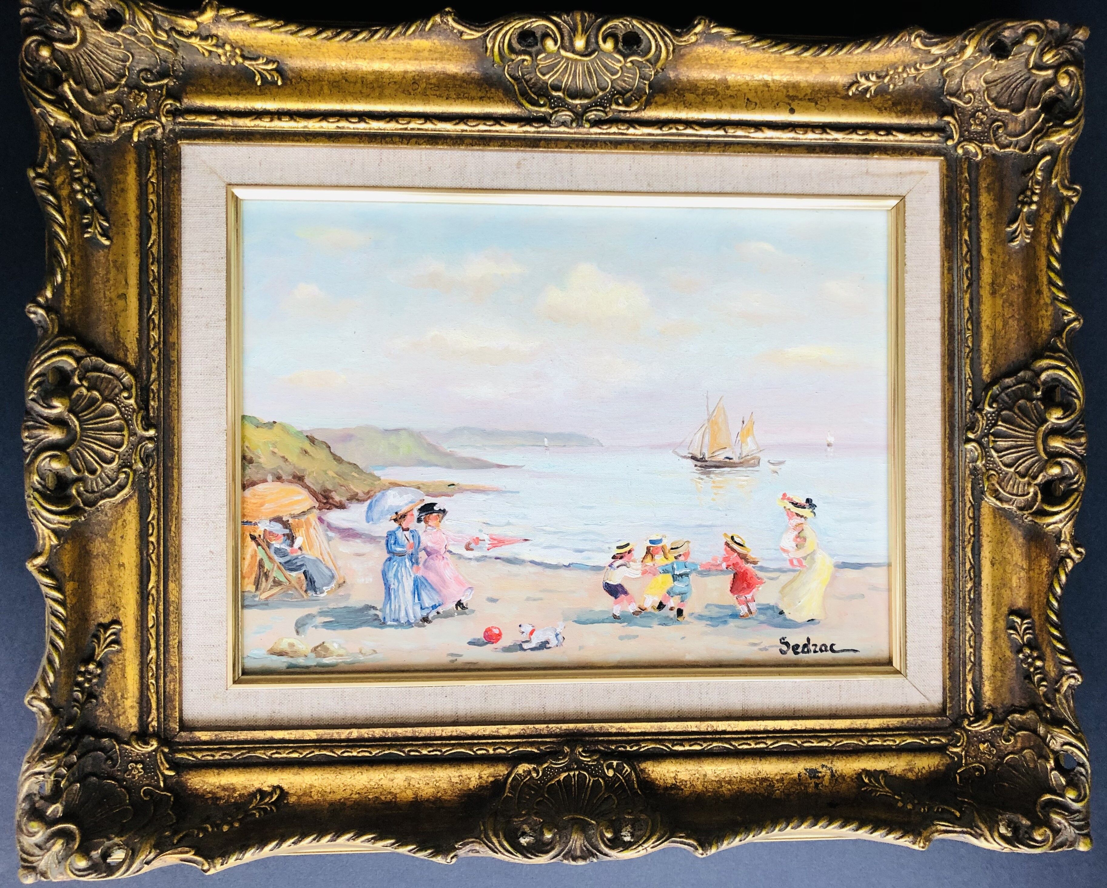 Table: Oil on canvas - lively beach landscape