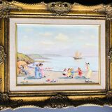 Table: Oil on canvas - lively beach landscape