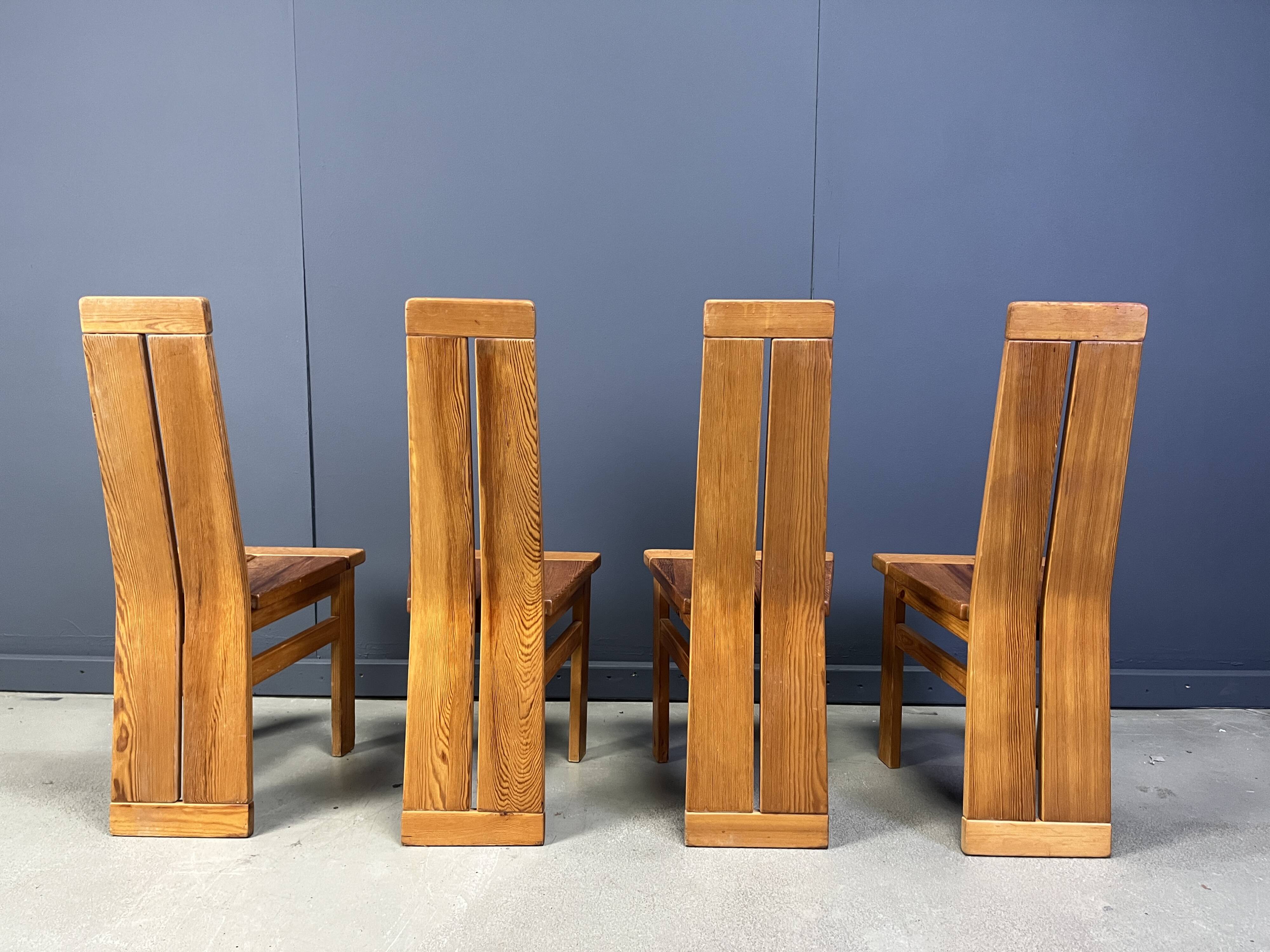 Set of 4 oak brutalist dining chairs, 1970s