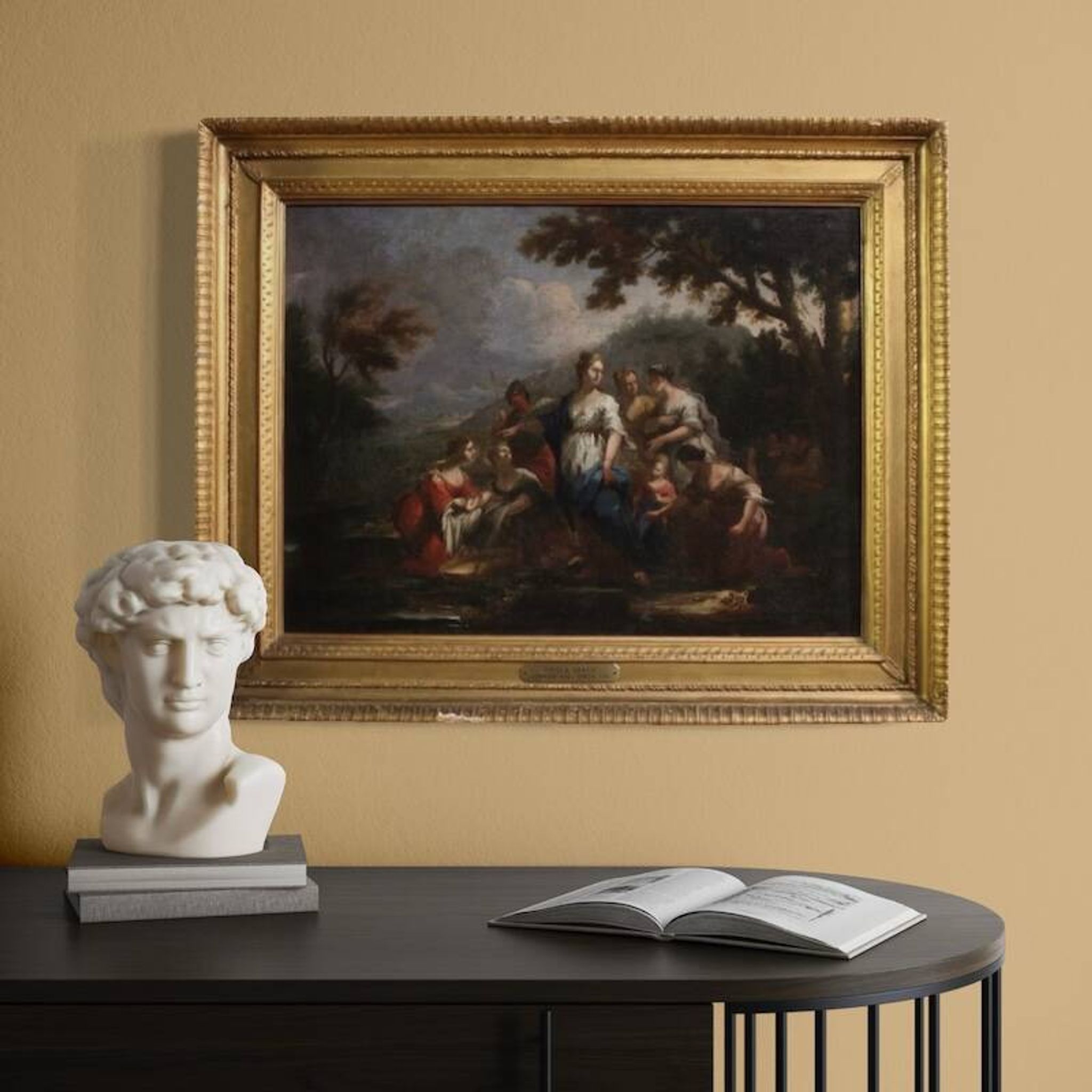 Antique Venetian painting from the 18th century, Moses saved from the water