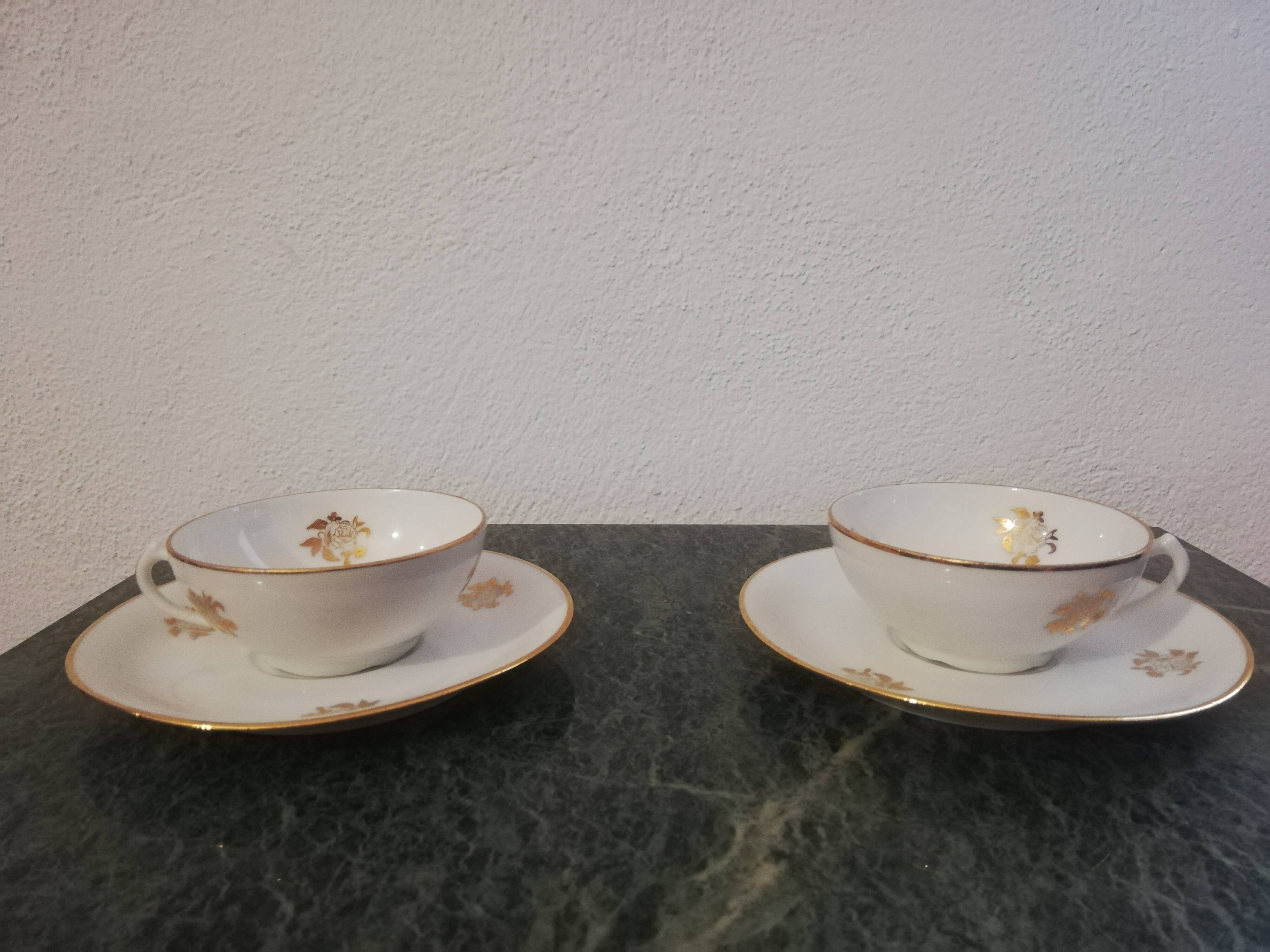 Tea or coffee service in white and gold Limoges porcelain "PL" (Limousine Porcelain)