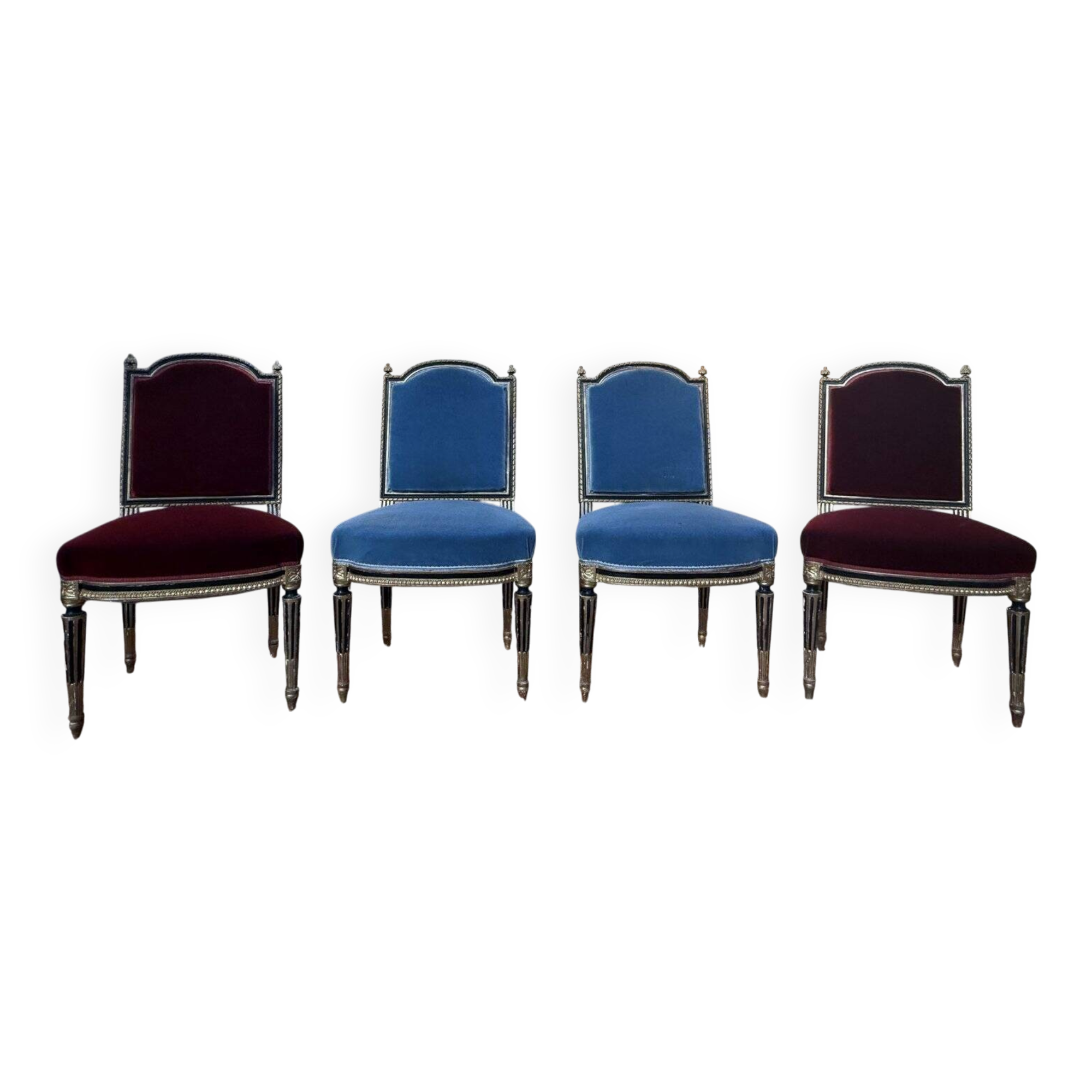Set of 4 Napoleon III chairs in black and gold.