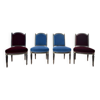 Set of 4 Napoleon III chairs in black and gold.