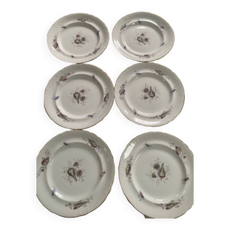 Lot de six assiettes, vintage porcelaine