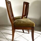 Pair of wooden chairs in green corduroy velvet in Directoire style.