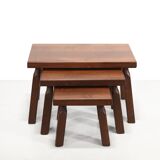 Set of three oak Brutalist nesting tables, 1970's