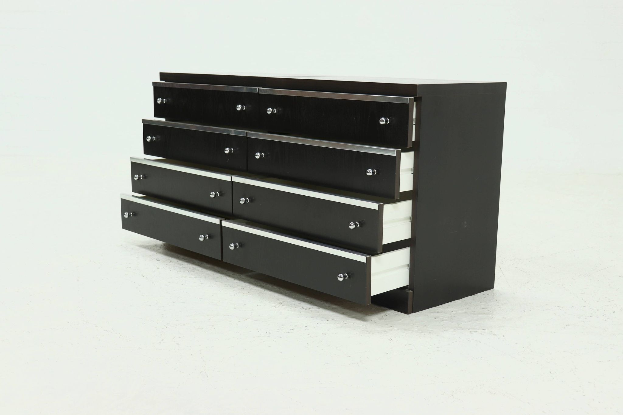 Pair Chest of Drawers in Ebonized Wood with Aluminium Accents 1980s
