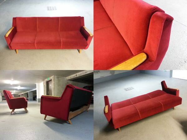 Canapé convertible Daybed sofa années 50/60 rouge cliclac