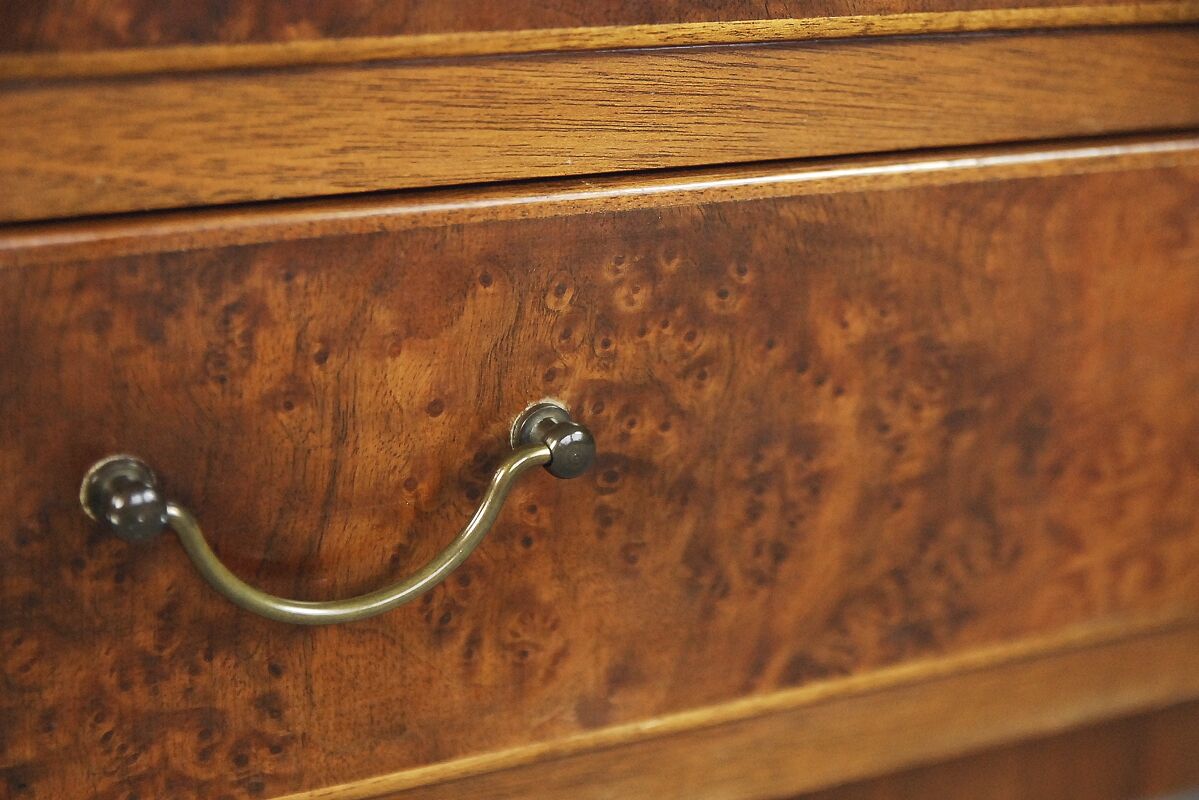 Antique Walnut and Burl Swedish Buffet with Glass Vitrine, 1940s