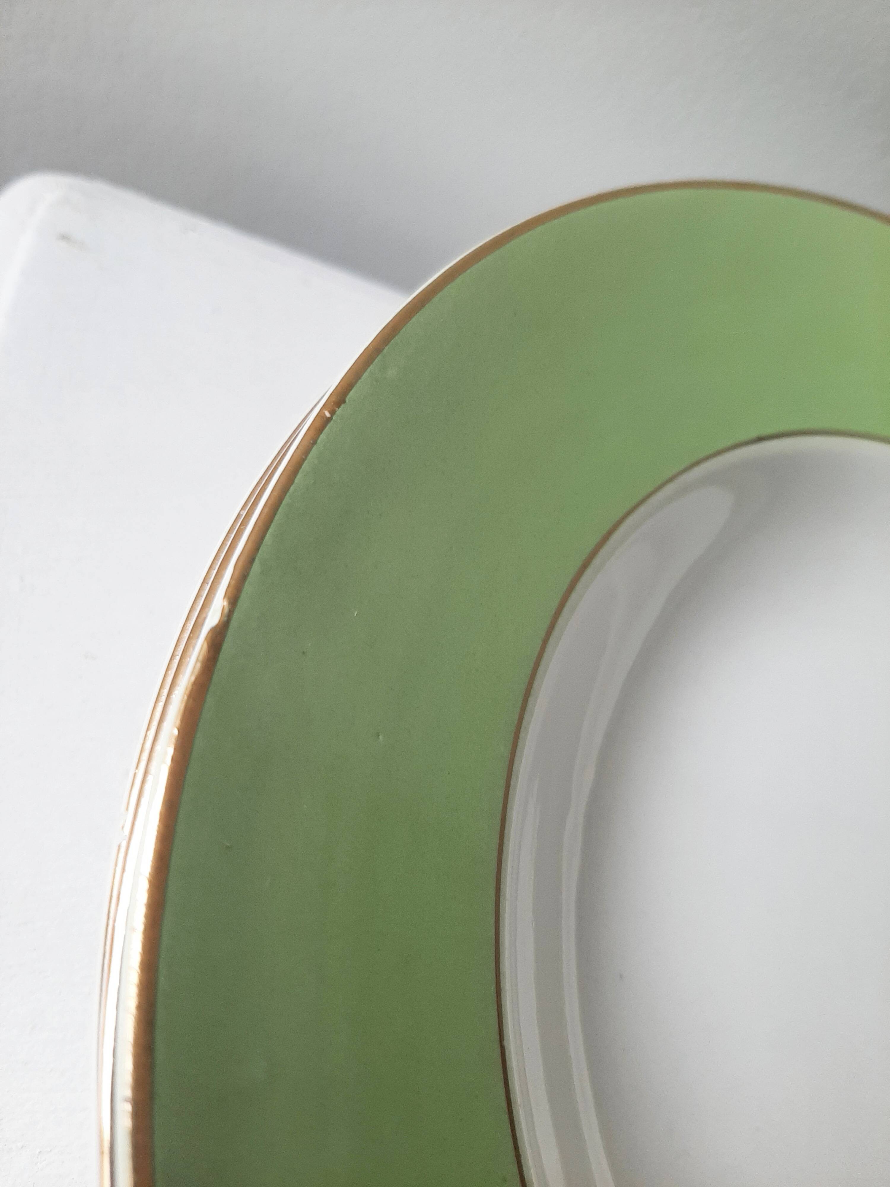 Vintage white and green deep plates stamped Arcachon.