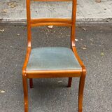 Chaise de bureau bois massif blond et tissu bleu Louis Philippe