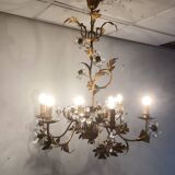 Lustre en métal doré et fleurs en verre, 1970
