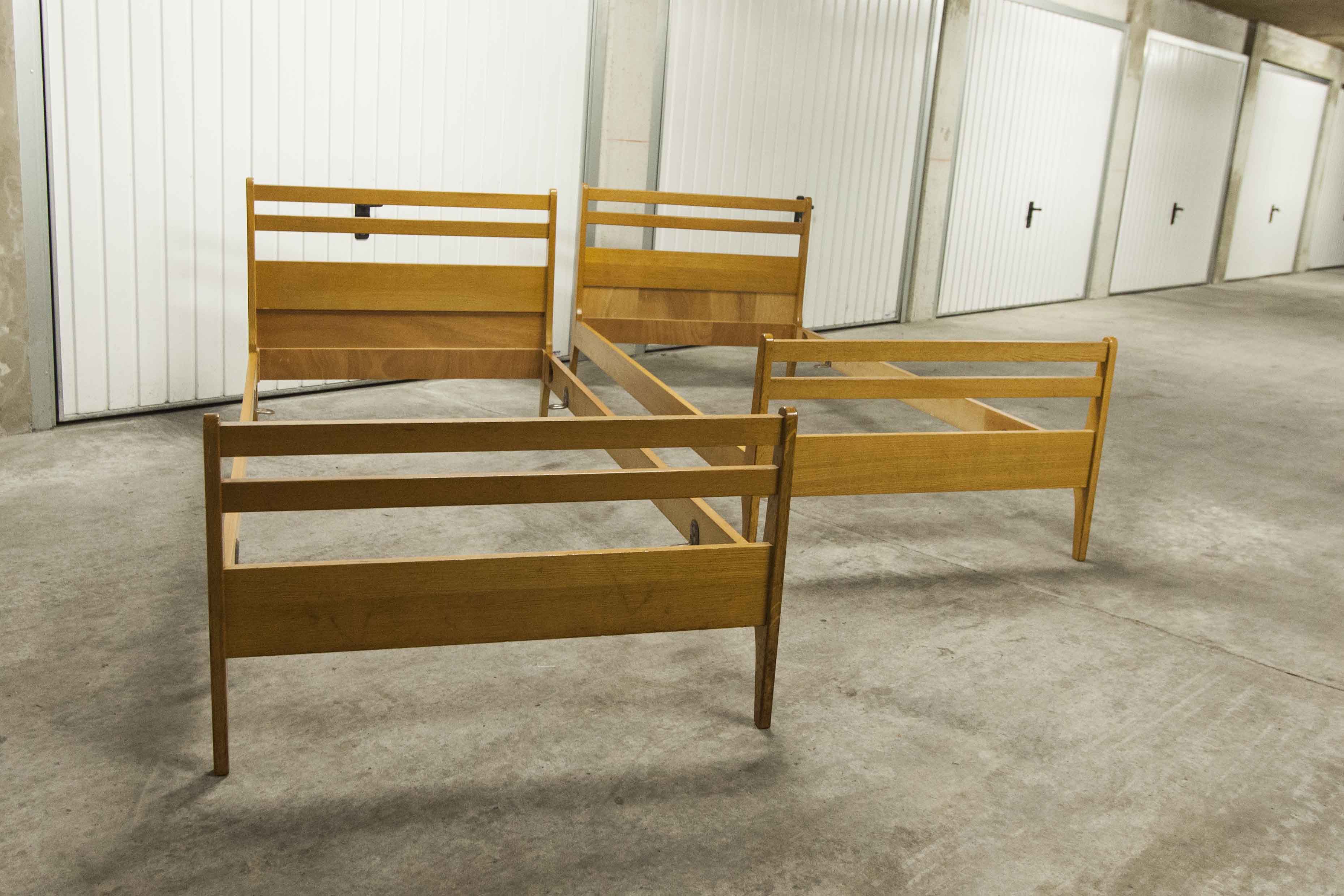 Pair of 1960 Scandinavian twin beds in solid beech
