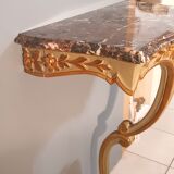 Louis XV style wall lamp console, twentieth century, wood and gilded stucco marble top