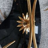 Vintage 1950s wall lights, black metal with gilded brass, 50s retro.