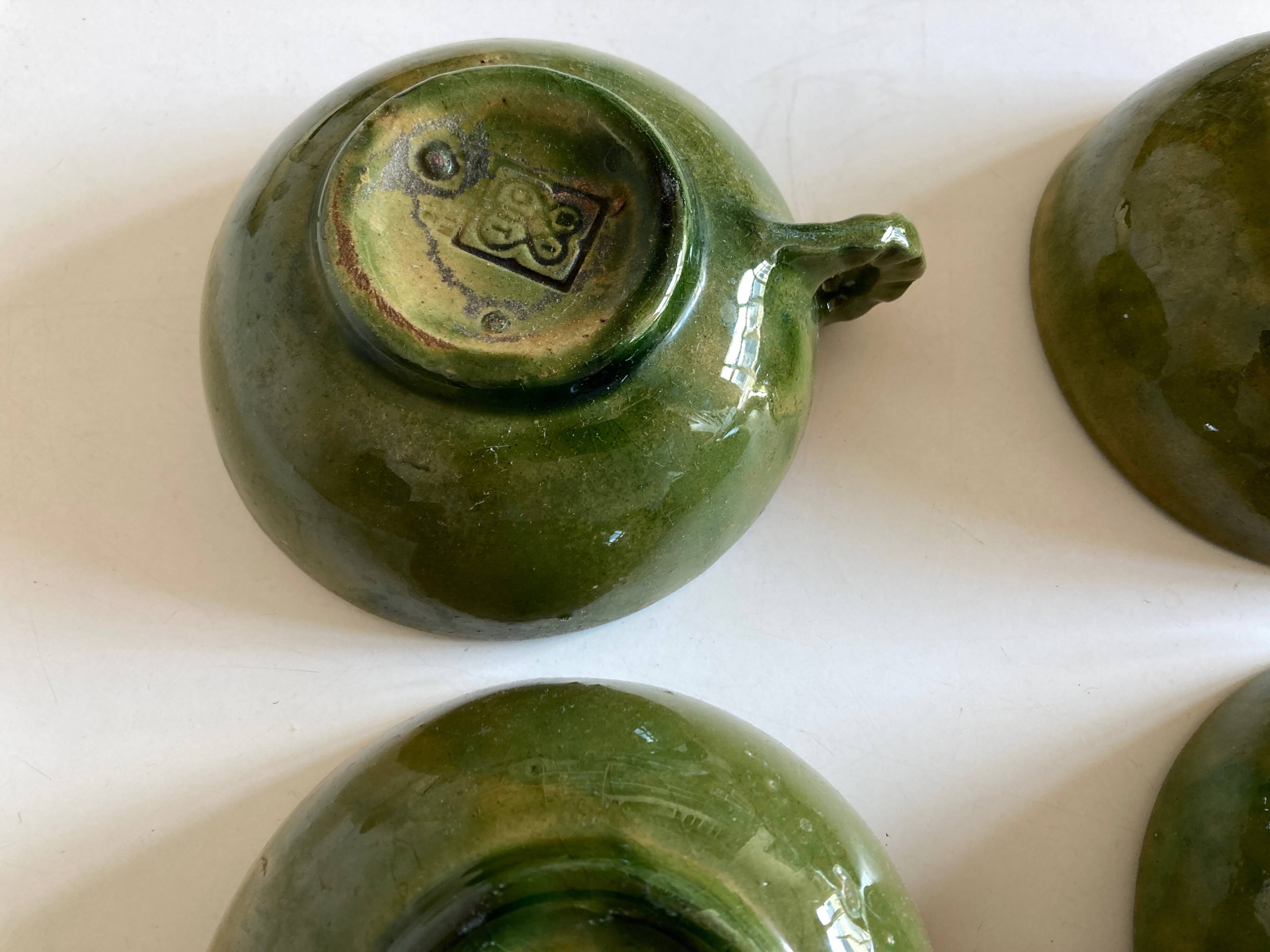 Set of 4 green glazed earth bowls from Biot 1960