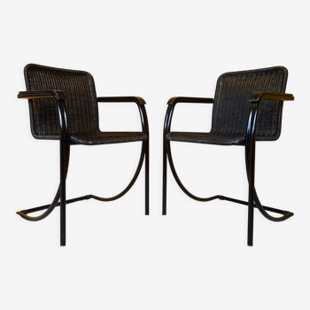 Pair of rattan and steel chairs circa 1980