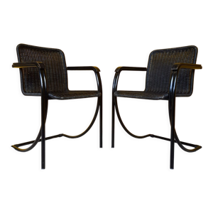 Paire de chaises en rotin et acier