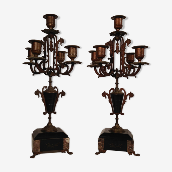 Pair of candlesticks 5 bronze branches Napoleon III