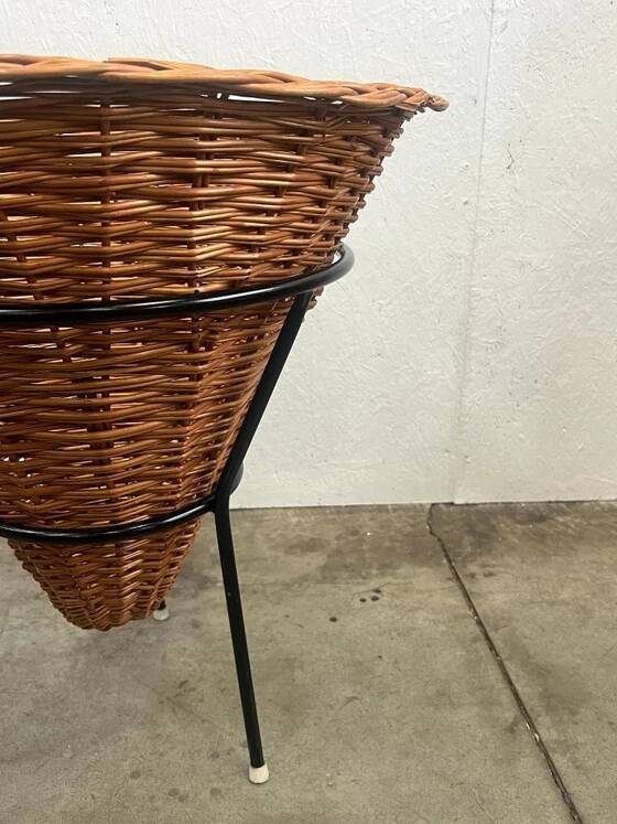 Vintage Rattan Point Basket / Plant Furniture, Netherlands 1960's