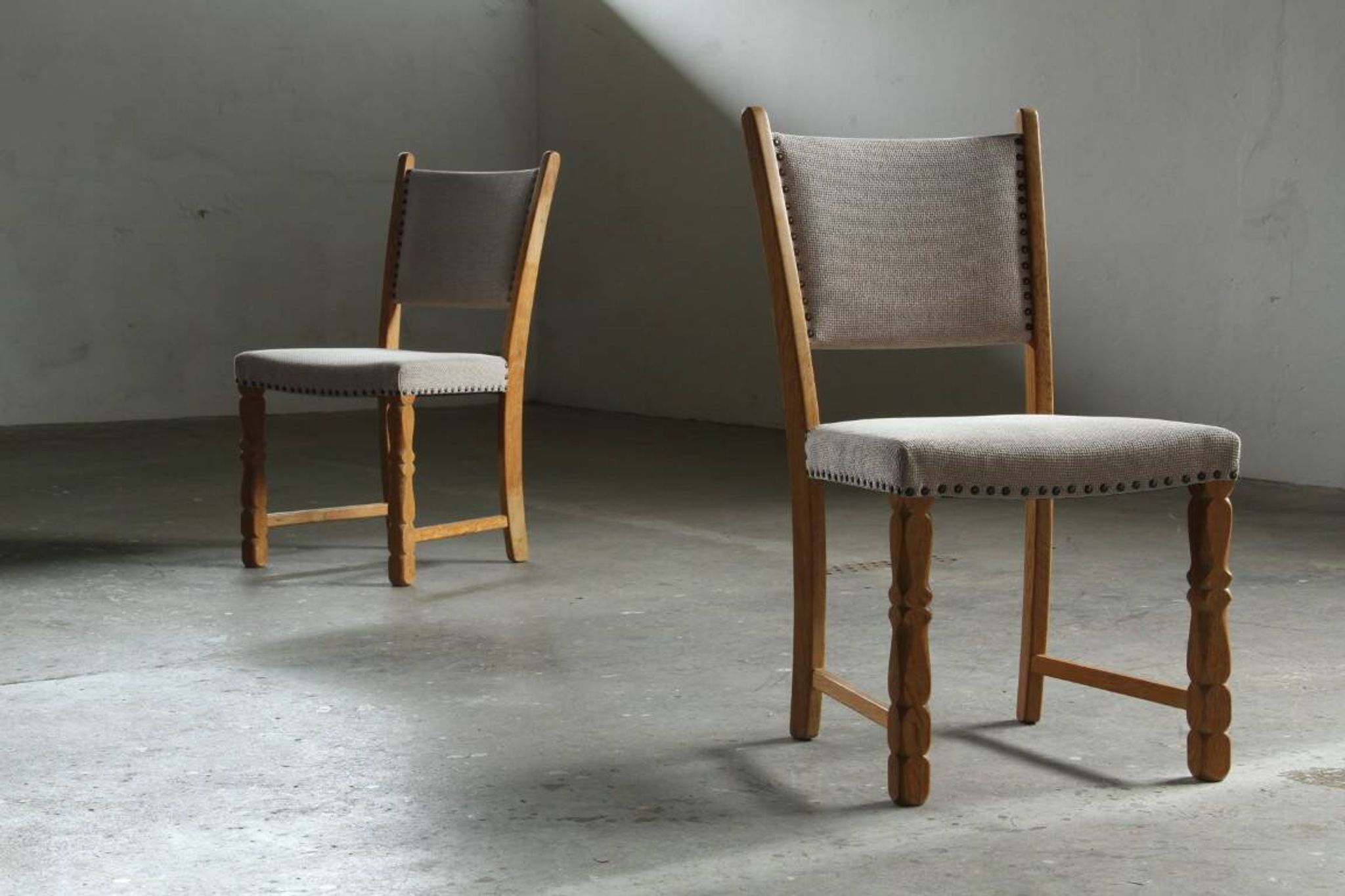 Set of six vintage Danish oak dining chairs, Henning Kjærnulf style, 1960s