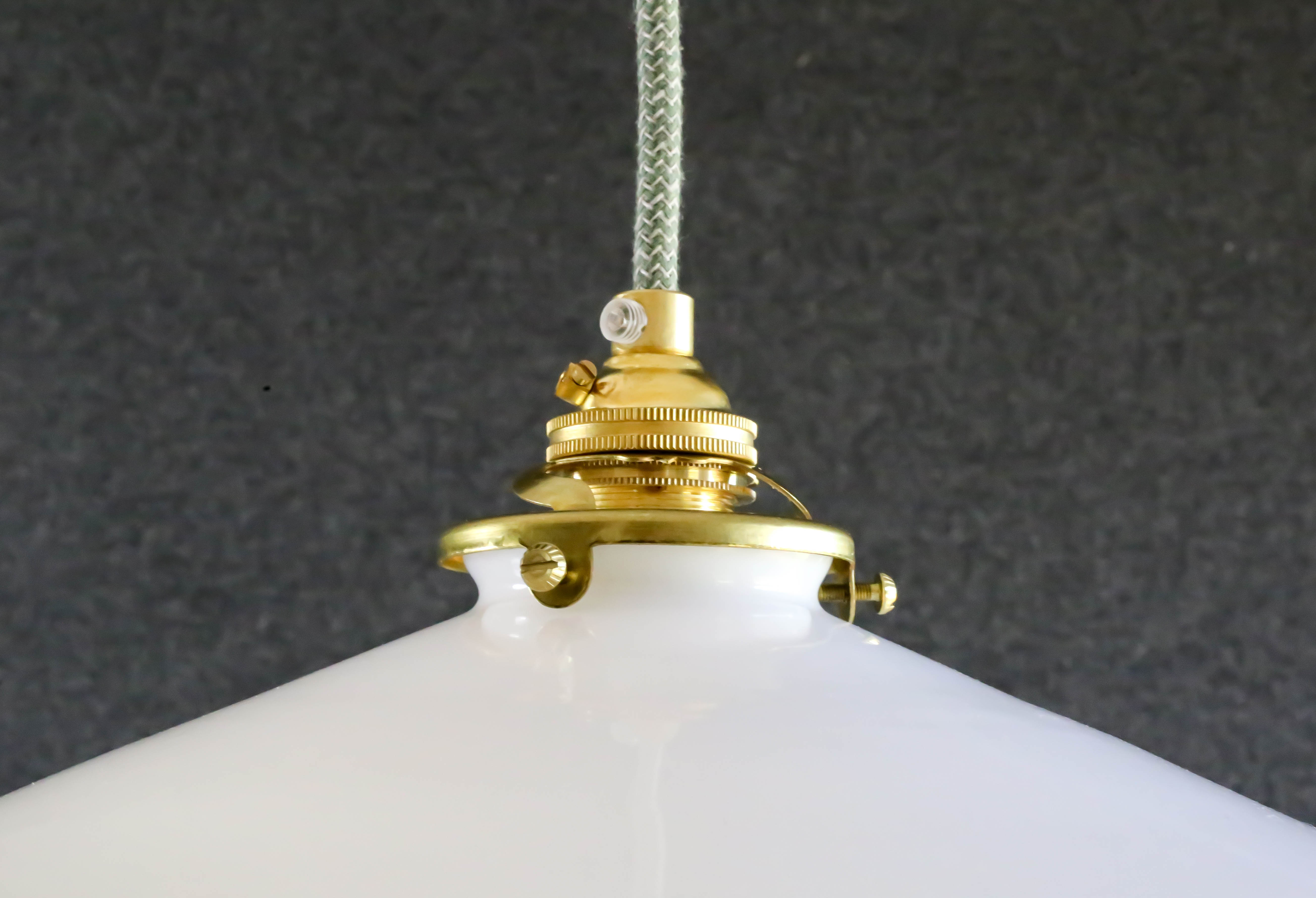 Smooth white opaline pendant lamp comes with a new cable and new brass socket