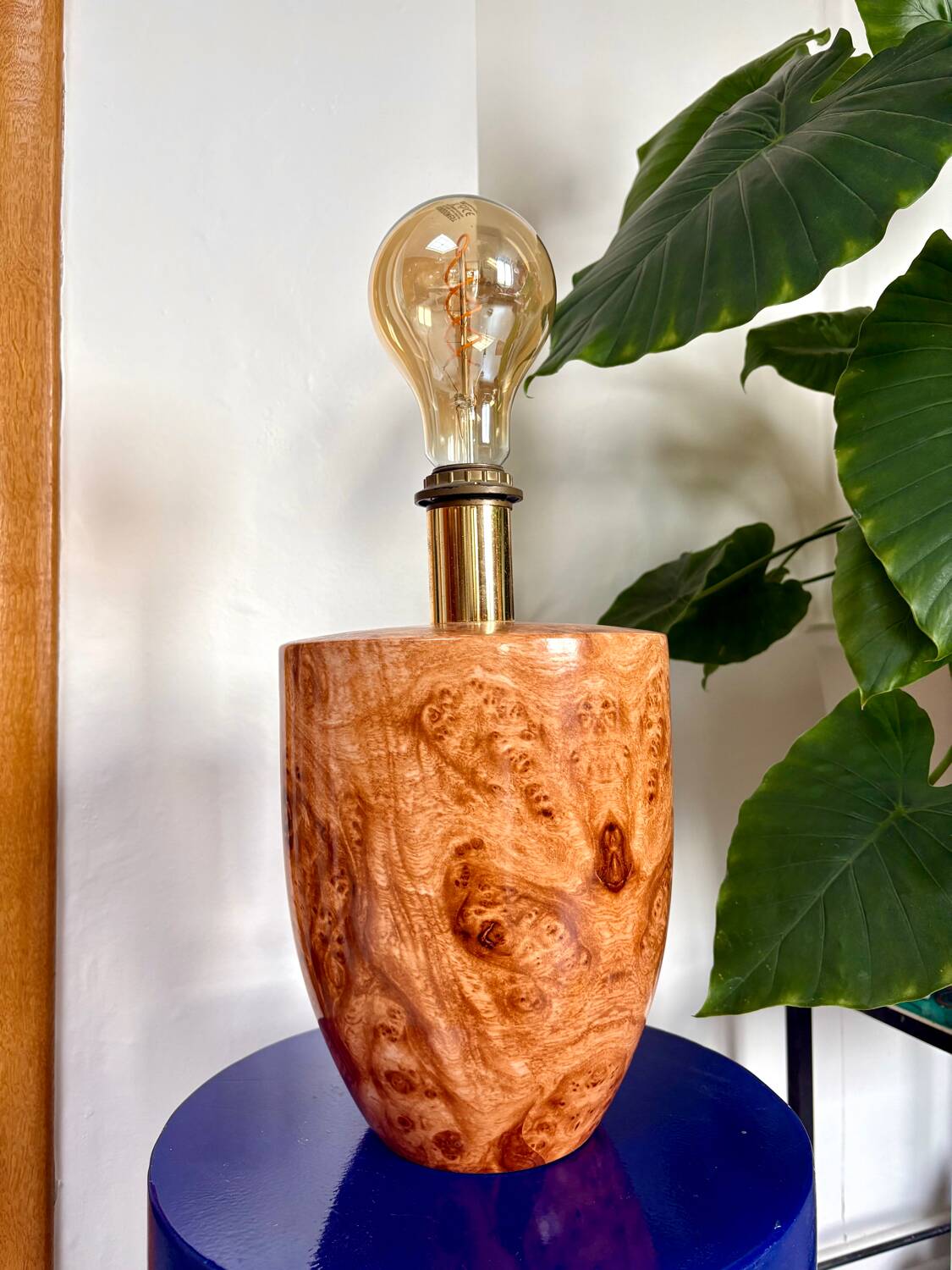 Ceramic lamp with walnut magnifying effect, Italian 1970s inspiration.