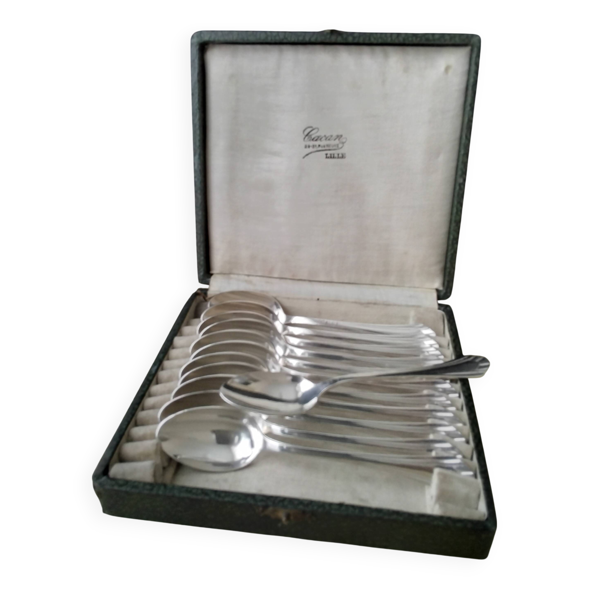 Set of 12 Art Deco Style Silver Metal Coffee Spoons