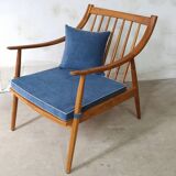 Paire de fauteuils cosy en teck avec coussins